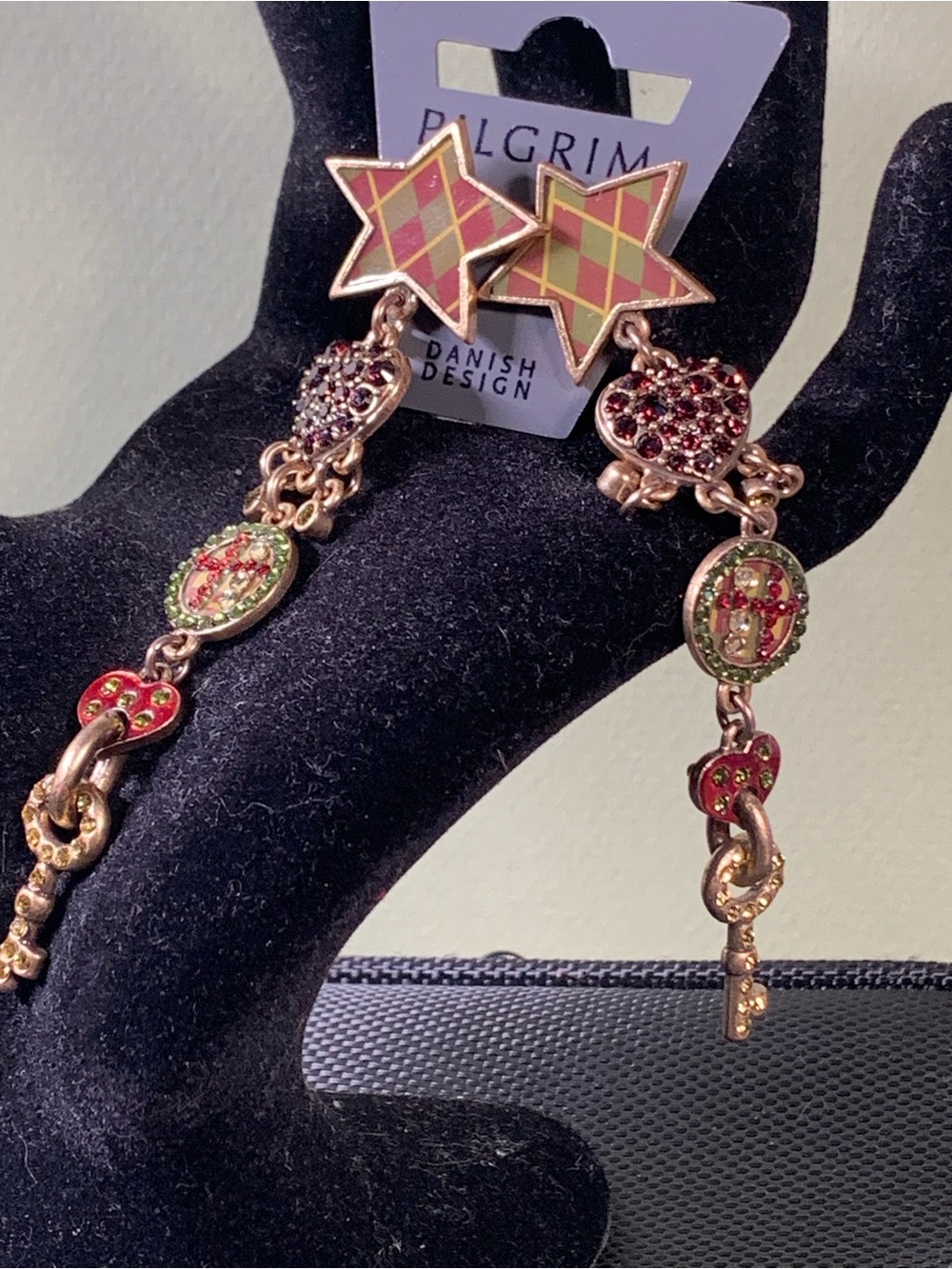 Pilgrim Gold-Tone Star Drop Earrings with Pink & Green Accents